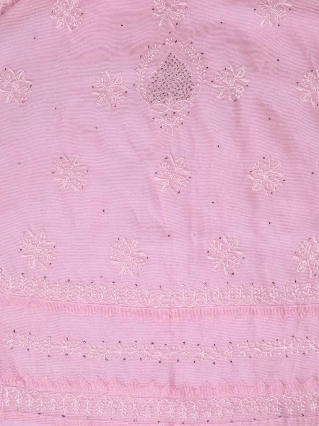 Ada Hand Embroidered Pink Super Net Lucknowi Chikankari Semi-Stitched Kurta Dupatta Set 01A244484
