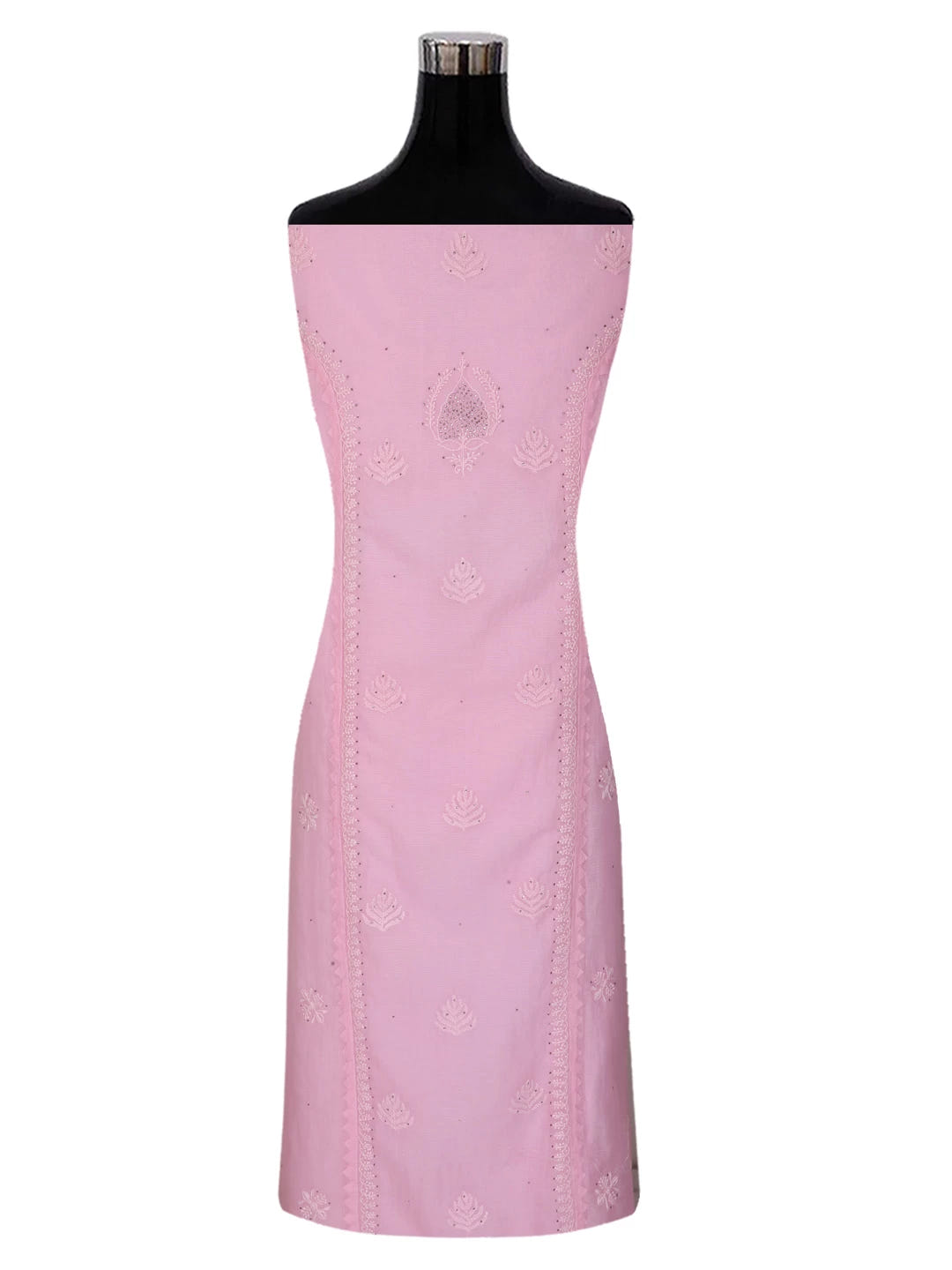 Ada Hand Embroidered Pink Super Net Lucknowi Chikankari Semi-Stitched Kurta Dupatta Set 01A244484