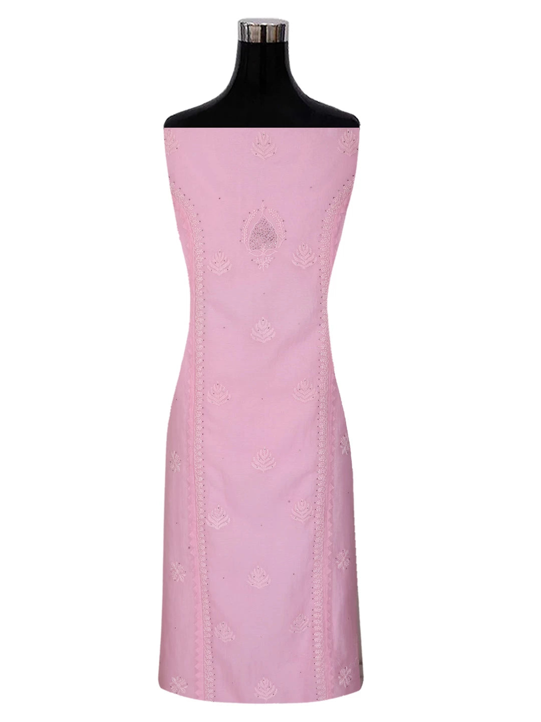 Ada Hand Embroidered Pink Super Net Lucknowi Chikankari Semi-Stitched Kurta Dupatta Set 01A244484
