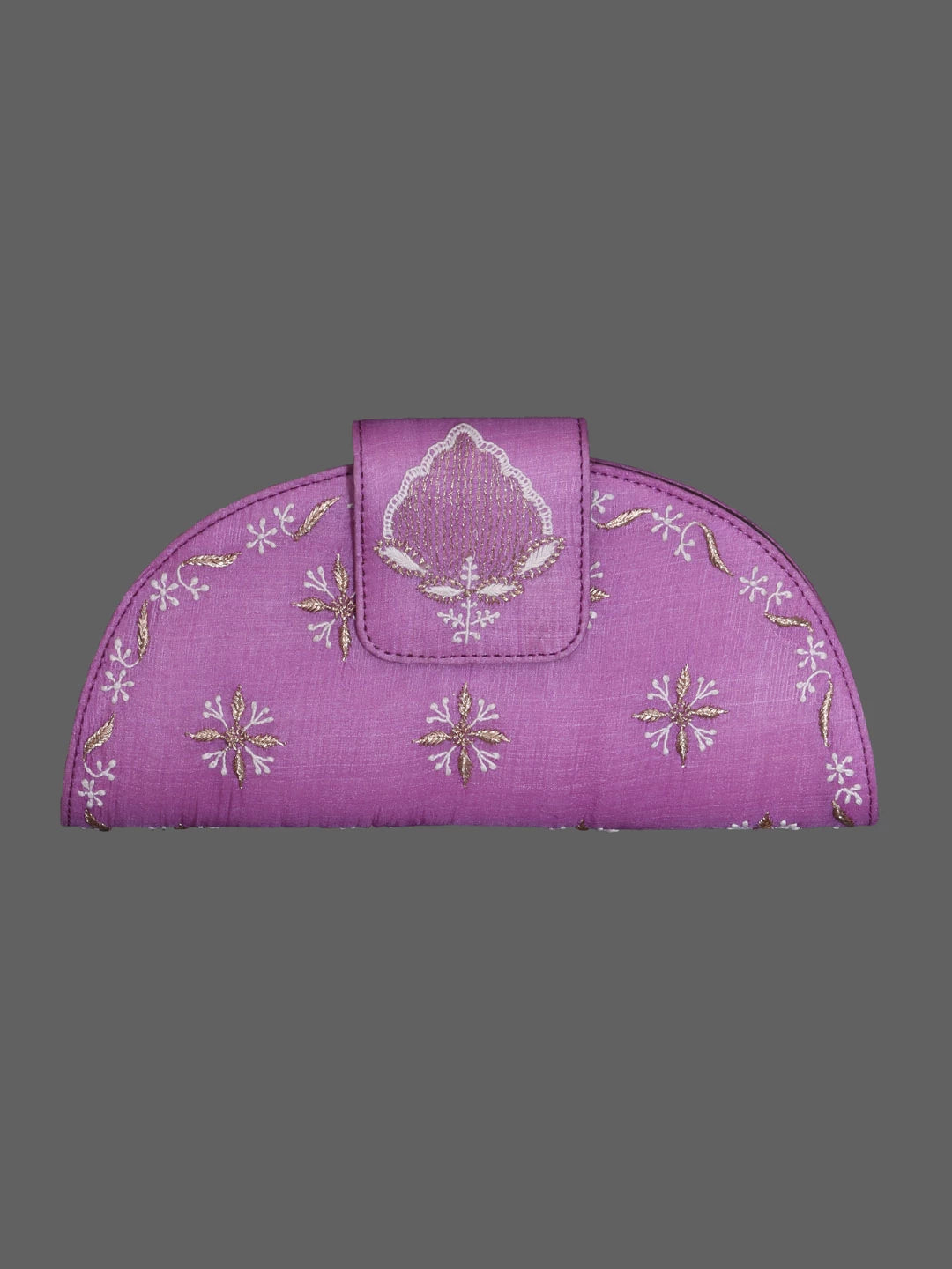 Ada Hand Embroidered Mauve Silk Lucknowi Chikankari Clutch With Zari Work 01A398296