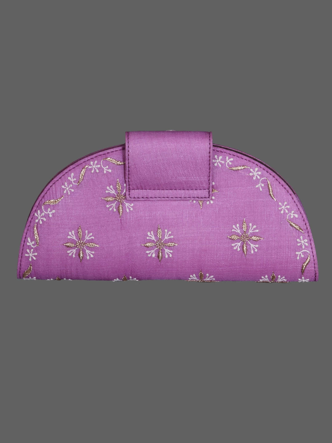 Ada Hand Embroidered Mauve Silk Lucknowi Chikankari Clutch With Zari Work 01A398296