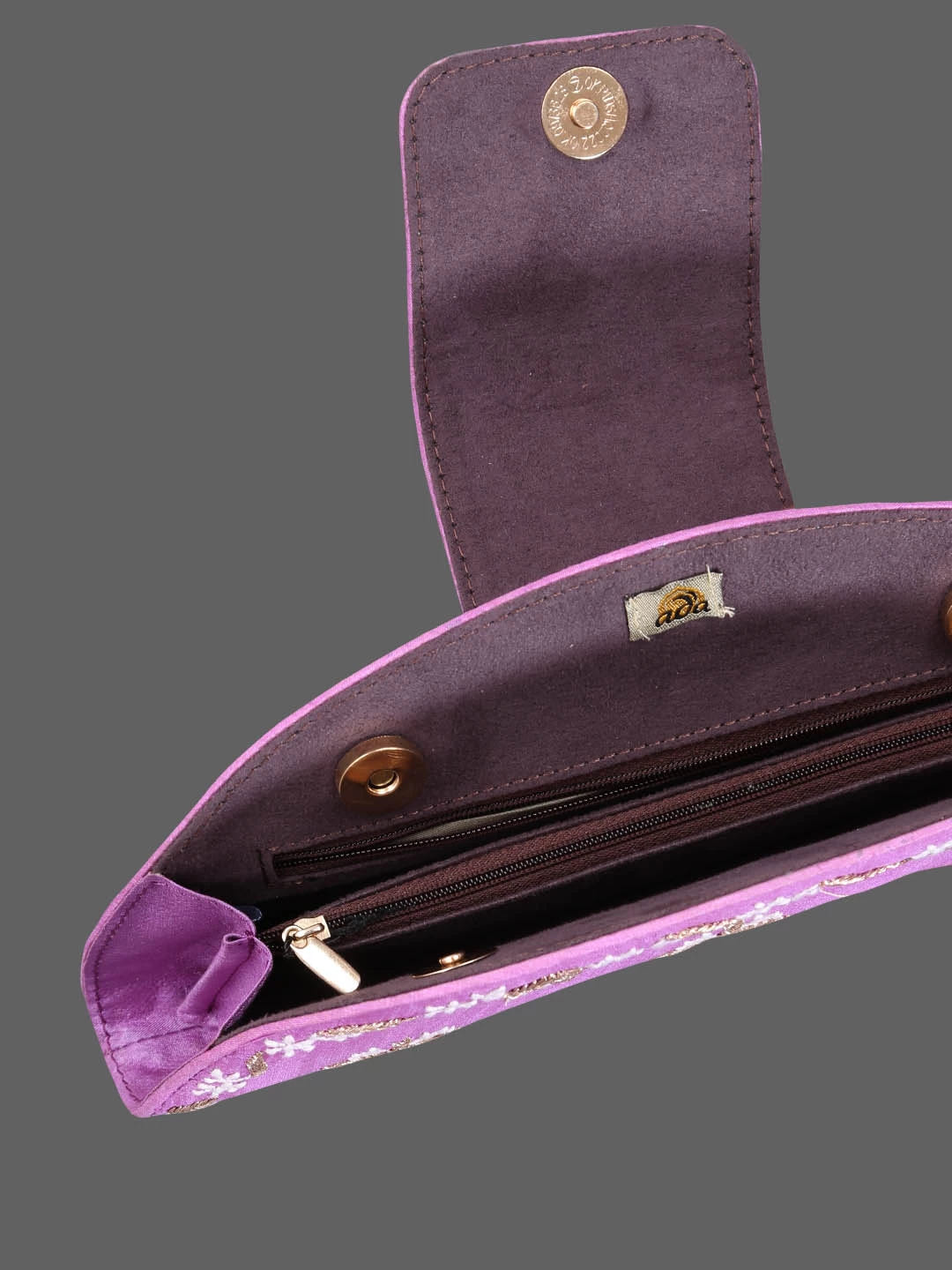 Ada Hand Embroidered Mauve Silk Lucknowi Chikankari Clutch With Zari Work 01A398296