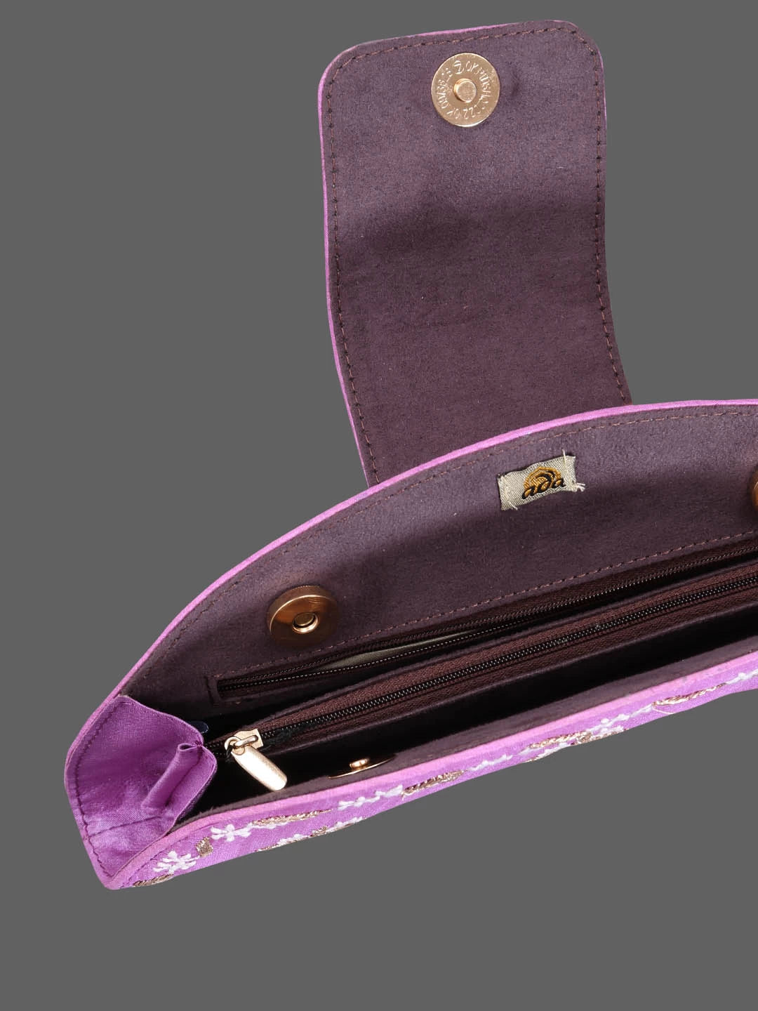Ada Hand Embroidered Mauve Silk Lucknowi Chikankari Clutch With Zari Work 01A398296