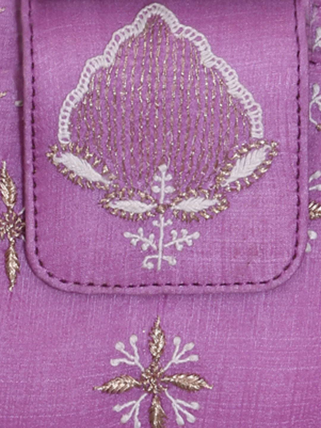 Ada Hand Embroidered Mauve Silk Lucknowi Chikankari Clutch With Zari Work 01A398296