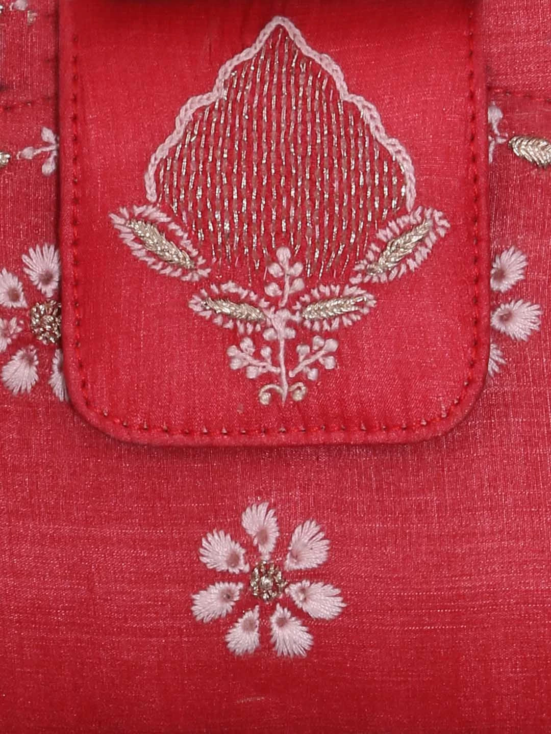 Ada Hand Embroidered Blood Red Silk Lucknowi Chikankari Clutch Box With Zari Work 01A381889