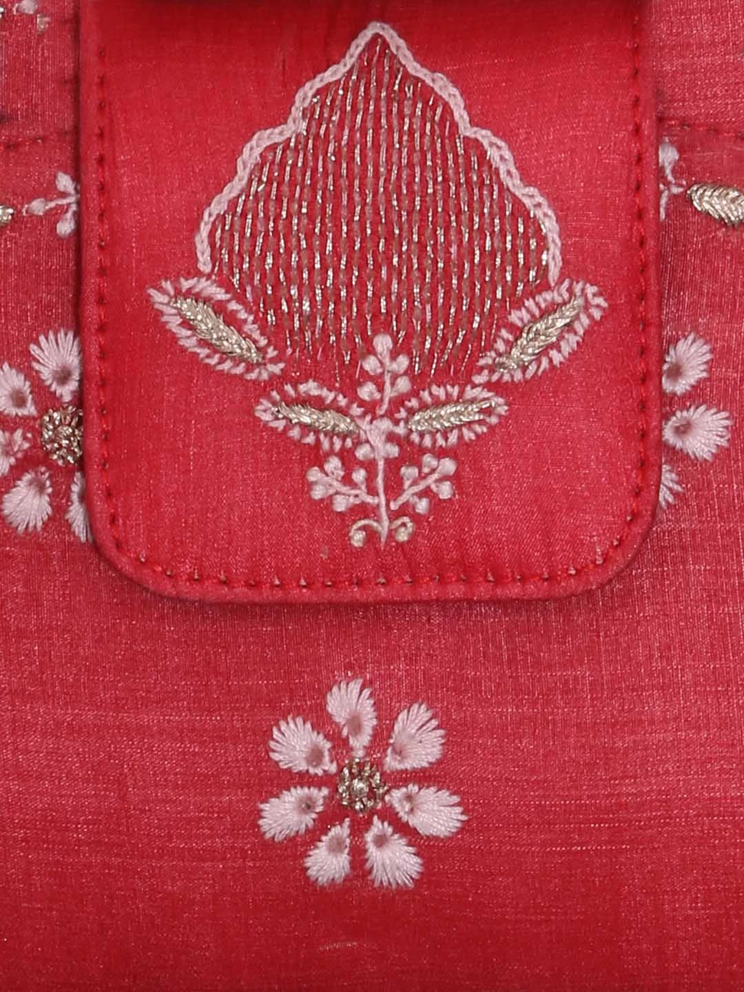 Ada Hand Embroidered Blood Red Silk Lucknowi Chikankari Clutch Box With Zari Work 01A381889
