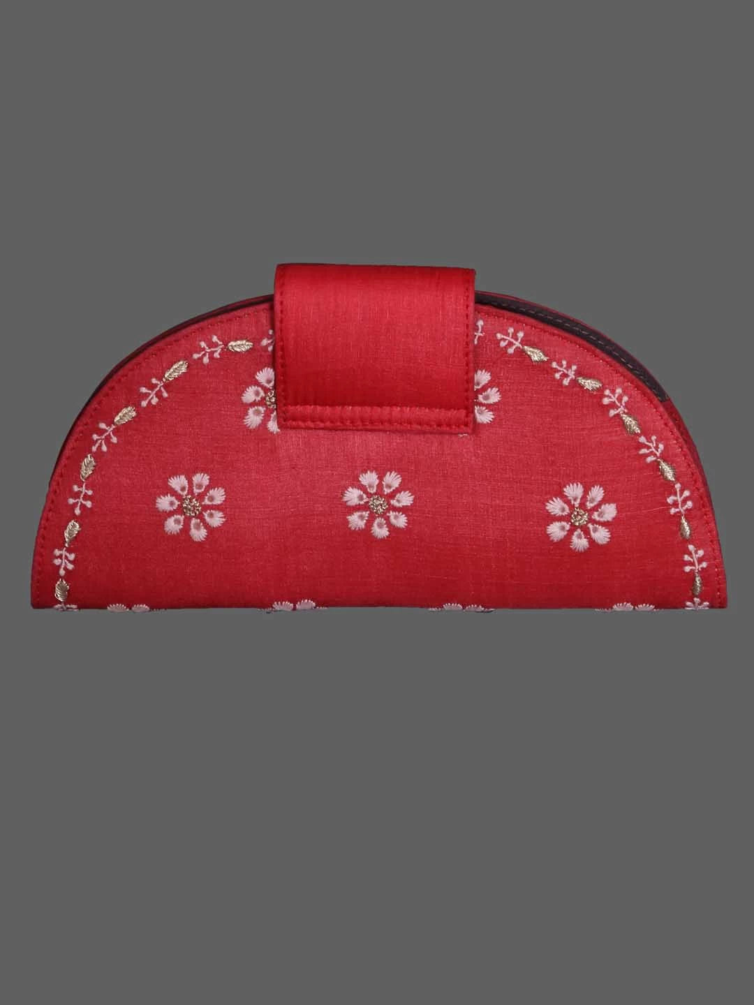 Ada Hand Embroidered Blood Red Silk Lucknowi Chikankari Clutch Box With Zari Work 01A381889