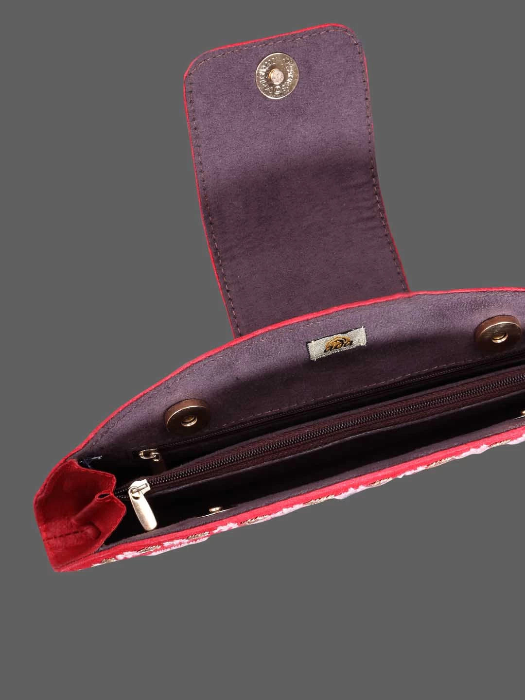 Ada Hand Embroidered Blood Red Silk Lucknowi Chikankari Clutch Box With Zari Work 01A381889