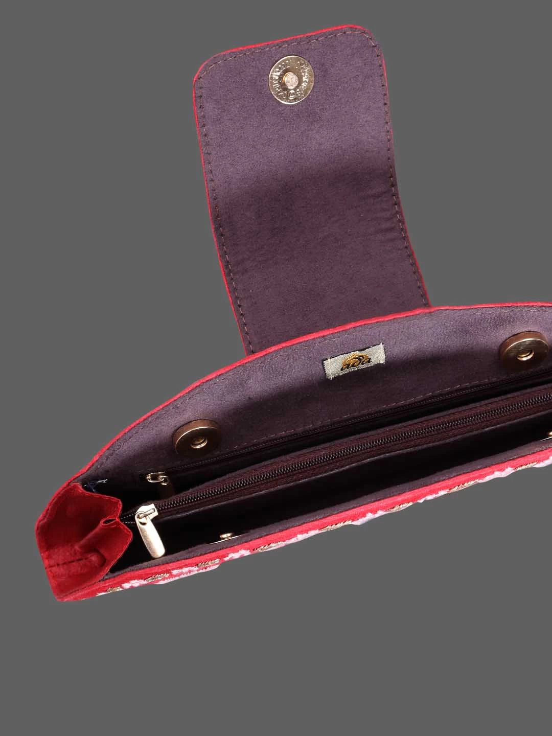 Ada Hand Embroidered Blood Red Silk Lucknowi Chikankari Clutch Box With Zari Work 01A381889