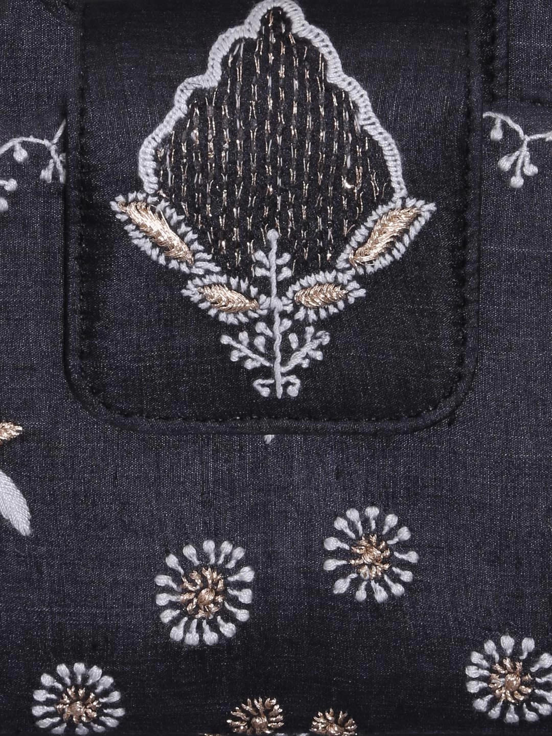 Ada Hand Embroidered Zed Black Silk Lucknowi Chikankari Clutch With Zari Work 01A398280