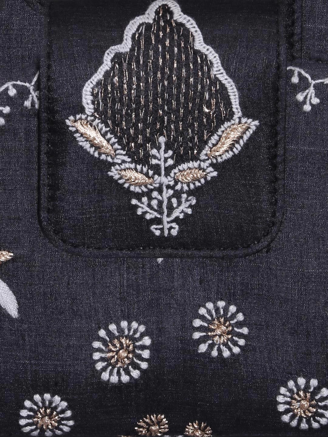 Ada Hand Embroidered Zed Black Silk Lucknowi Chikankari Clutch With Zari Work 01A398280