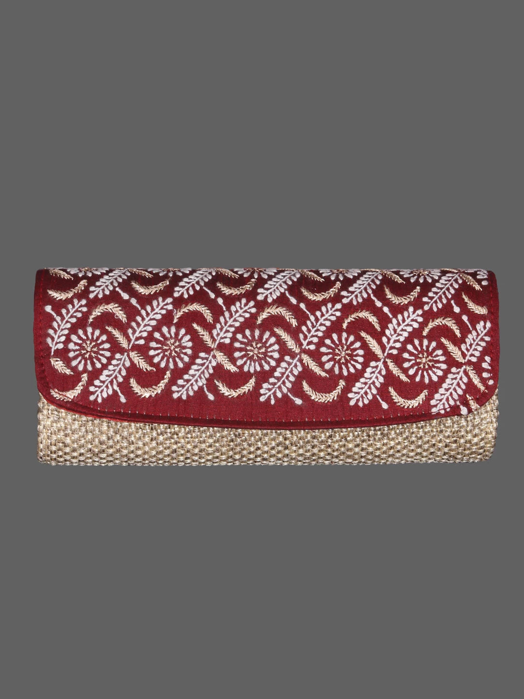 Ada Hand Embroidered Maroon Silk Lucknowi Chikankari Clutch With Zari Work 01A398274