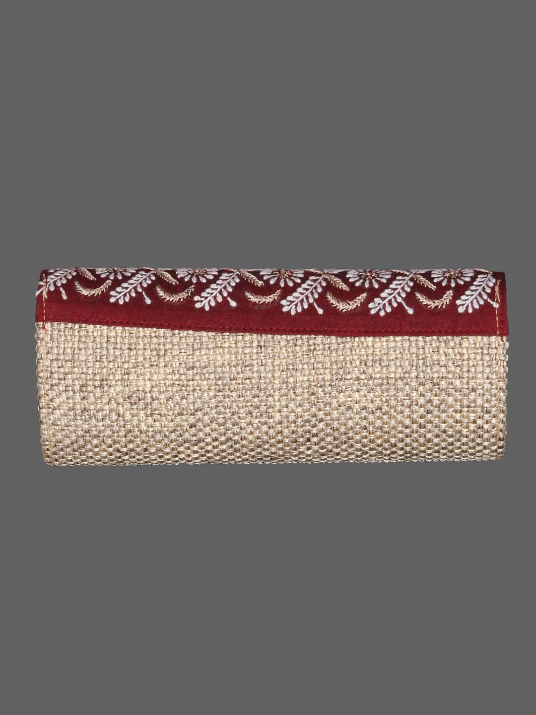 Ada Hand Embroidered Maroon Silk Lucknowi Chikankari Clutch With Zari Work 01A398274