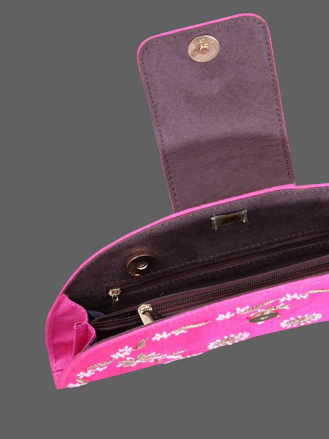 Ada Hand Embroidered Magenta Silk Lucknowi Chikankari Clutch With Zari Work 01A398298