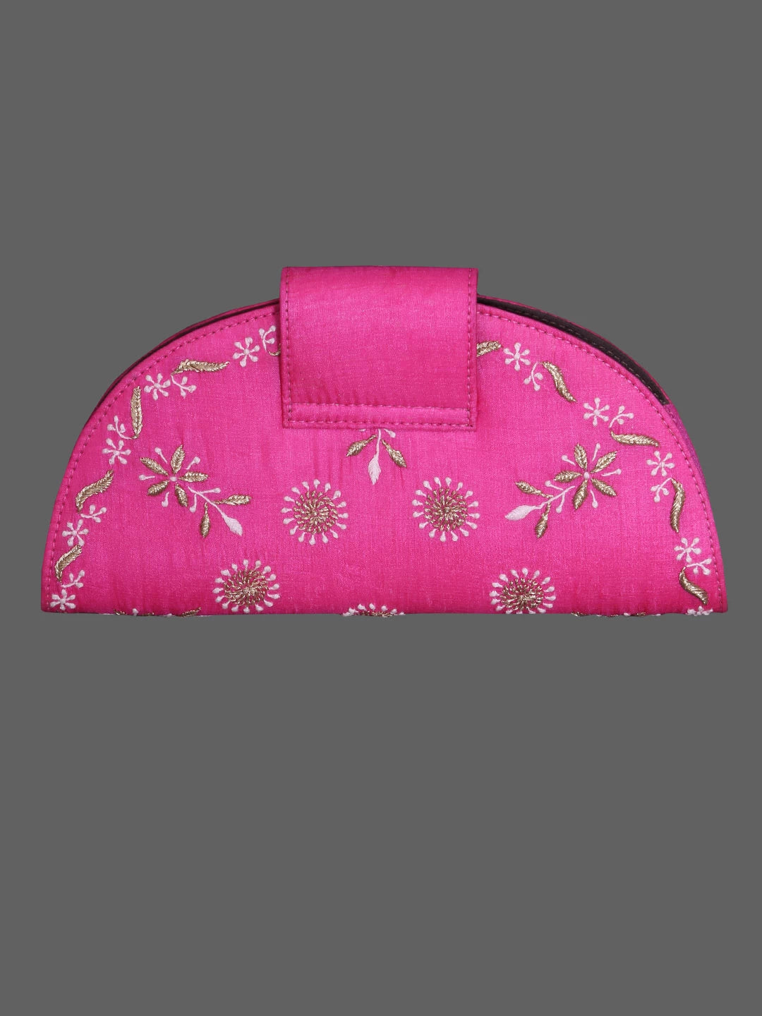 Ada Hand Embroidered Magenta Silk Lucknowi Chikankari Clutch With Zari Work 01A398298