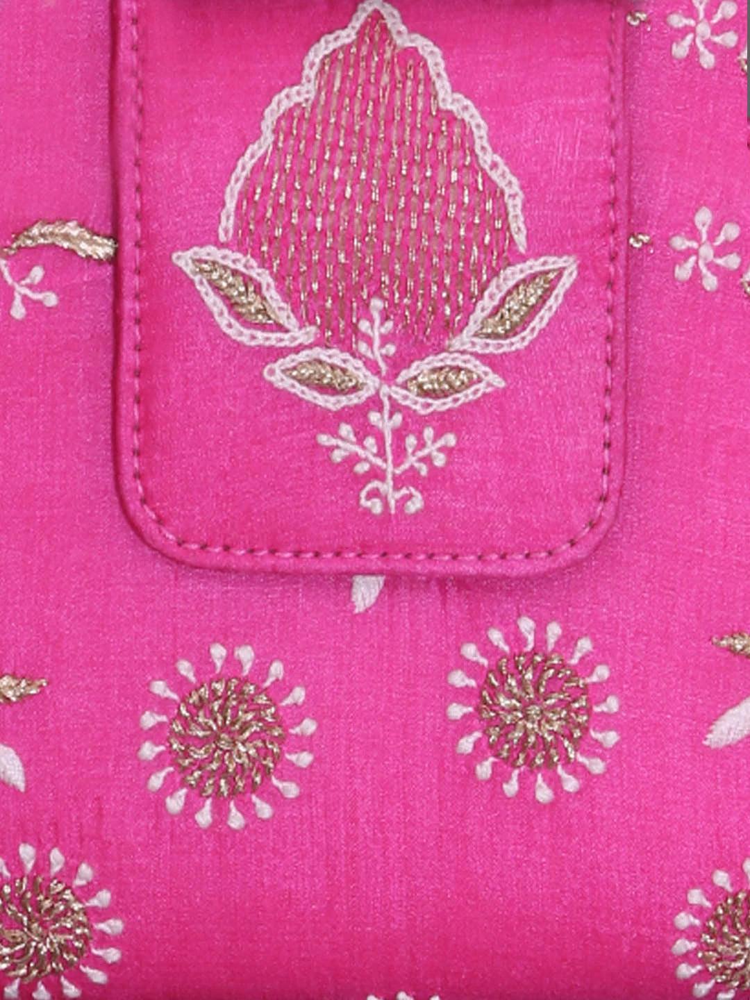 Ada Hand Embroidered Magenta Silk Lucknowi Chikankari Clutch With Zari Work 01A398298