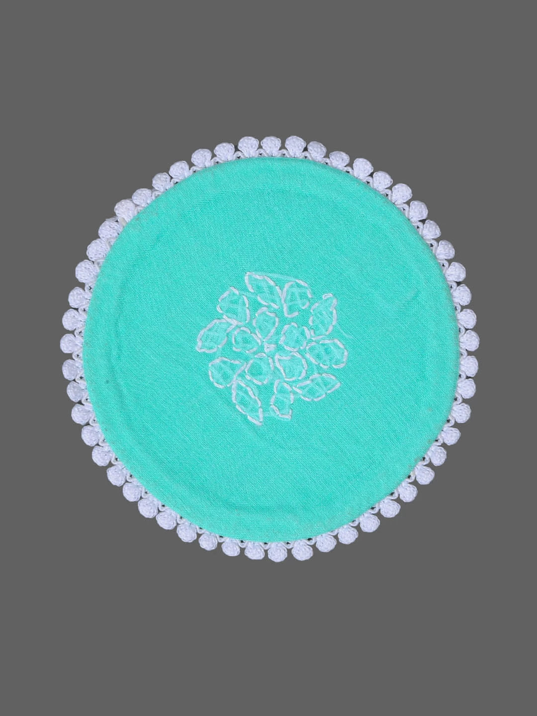 Ada Hand Embroidered Sea Green Cotton Lucknowi Chikankari Table Coaster 01A381011
