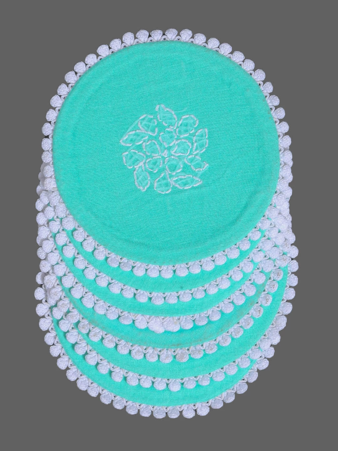 Ada Hand Embroidered Sea Green Cotton Lucknowi Chikankari Table Coaster 01A381011