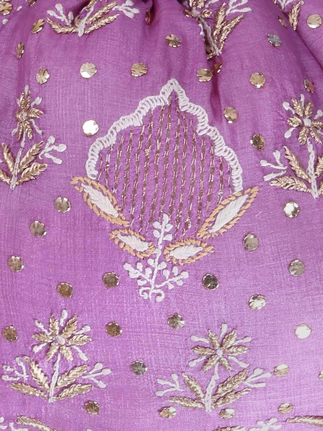 Ada Hand Embroidered Mauve Silk Lucknowi Chikankari Potli Bag With Zari Work 01A398088