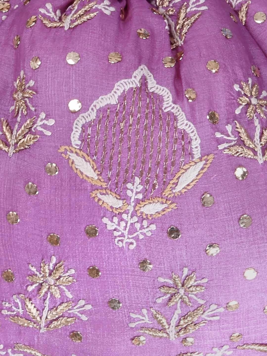 Ada Hand Embroidered Mauve Silk Lucknowi Chikankari Potli Bag With Zari Work 01A398088