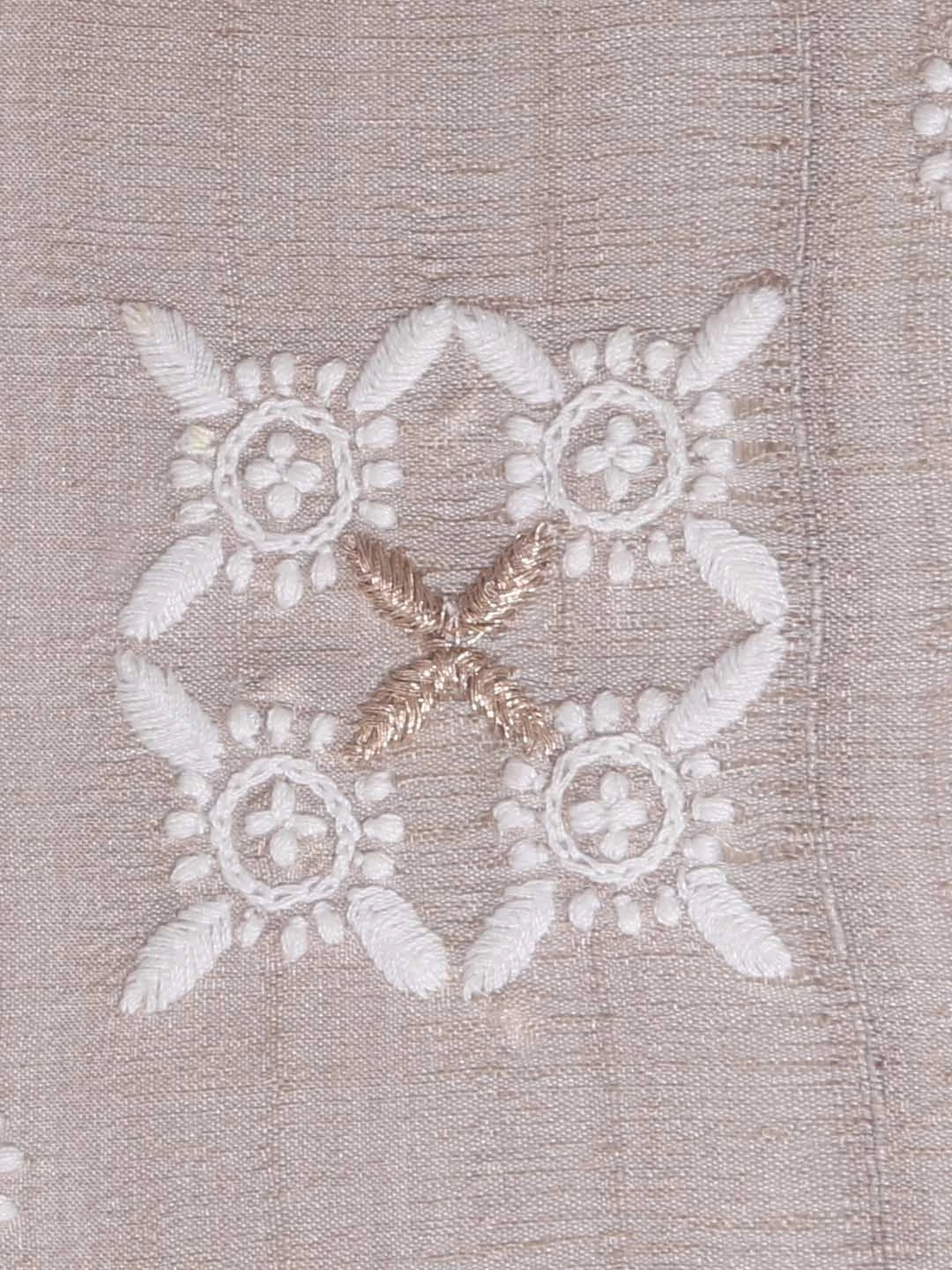 Ada Hand Embroidered Fawn Silk Lucknowi Chikankari Tray With Zari Work 01A393647