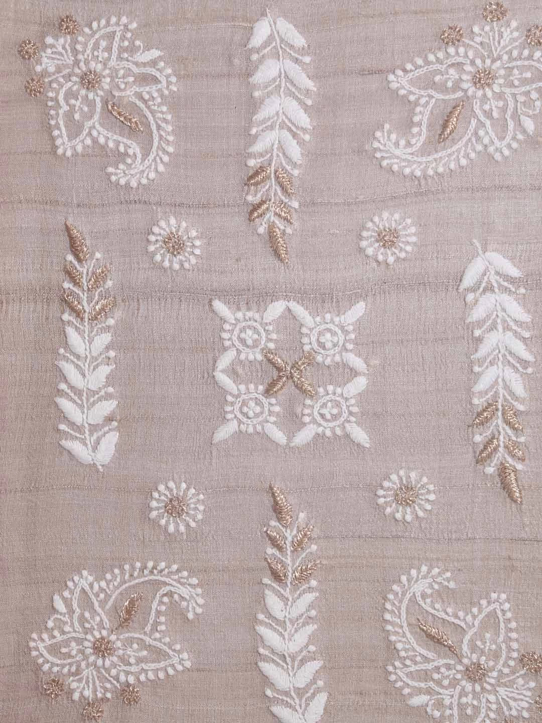 Ada Hand Embroidered Fawn Silk Lucknowi Chikankari Tray With Zari Work 01A393647
