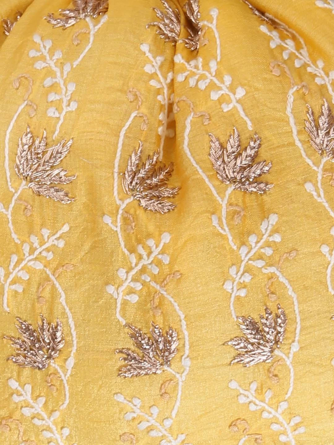 Ada Hand Embroidered Mustard Silk Lucknowi Chikankari Potli Bag With Zari Work 01A398068