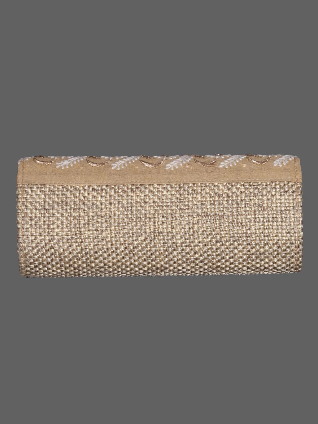 Ada Hand Embroidered Fawn Silk Lucknowi Chikankari Clutch With Zari Work 01A398270