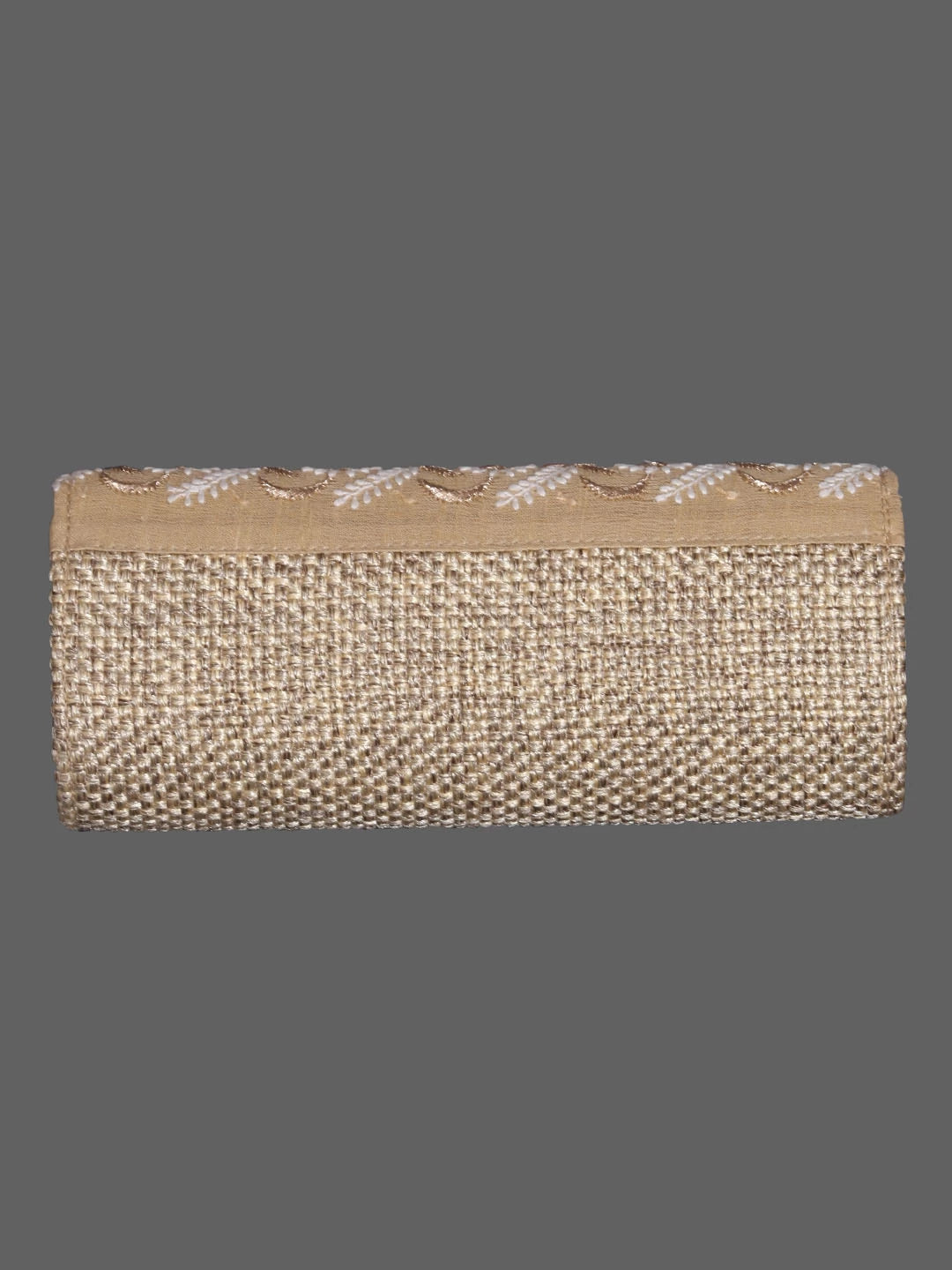 Ada Hand Embroidered Fawn Silk Lucknowi Chikankari Clutch With Zari Work 01A398270