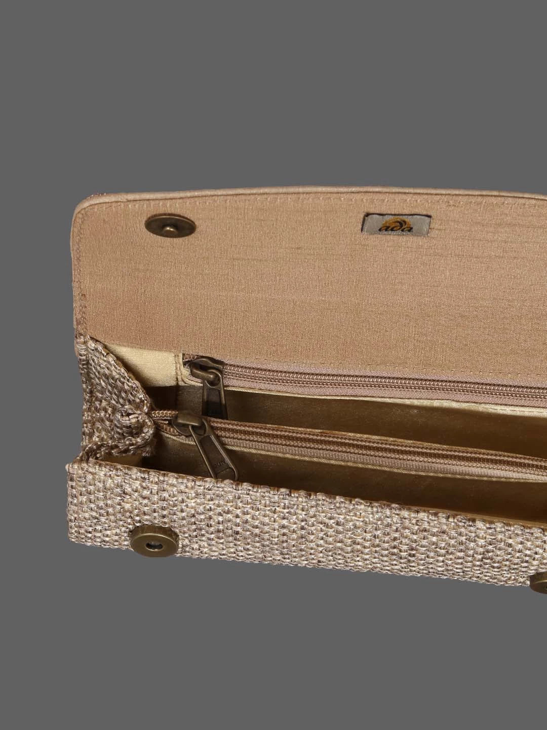 Ada Hand Embroidered Fawn Silk Lucknowi Chikankari Clutch With Zari Work 01A398270