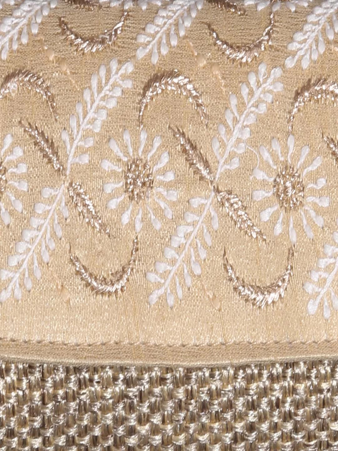 Ada Hand Embroidered Fawn Silk Lucknowi Chikankari Clutch With Zari Work 01A398270