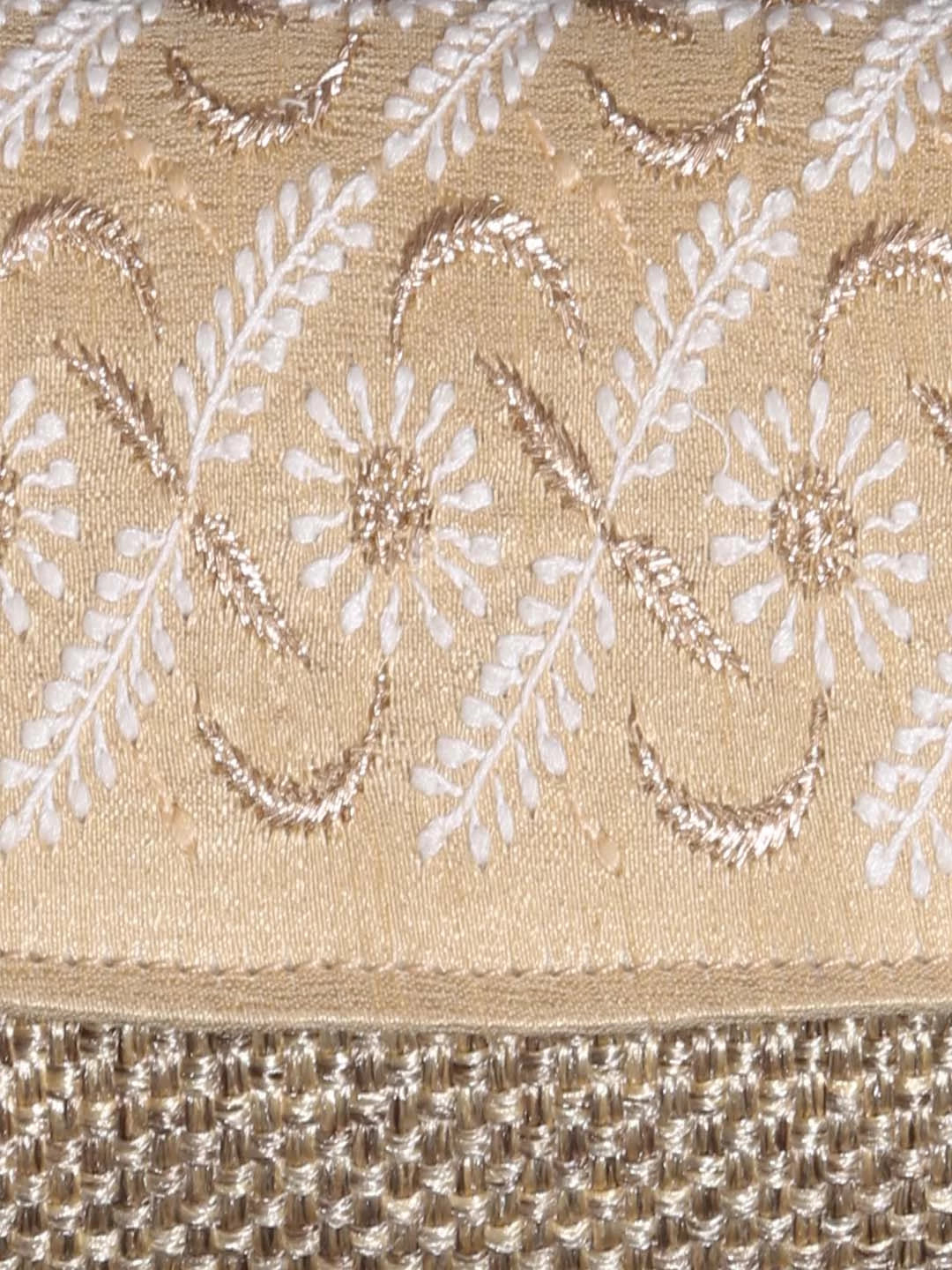 Ada Hand Embroidered Fawn Silk Lucknowi Chikankari Clutch With Zari Work 01A398270