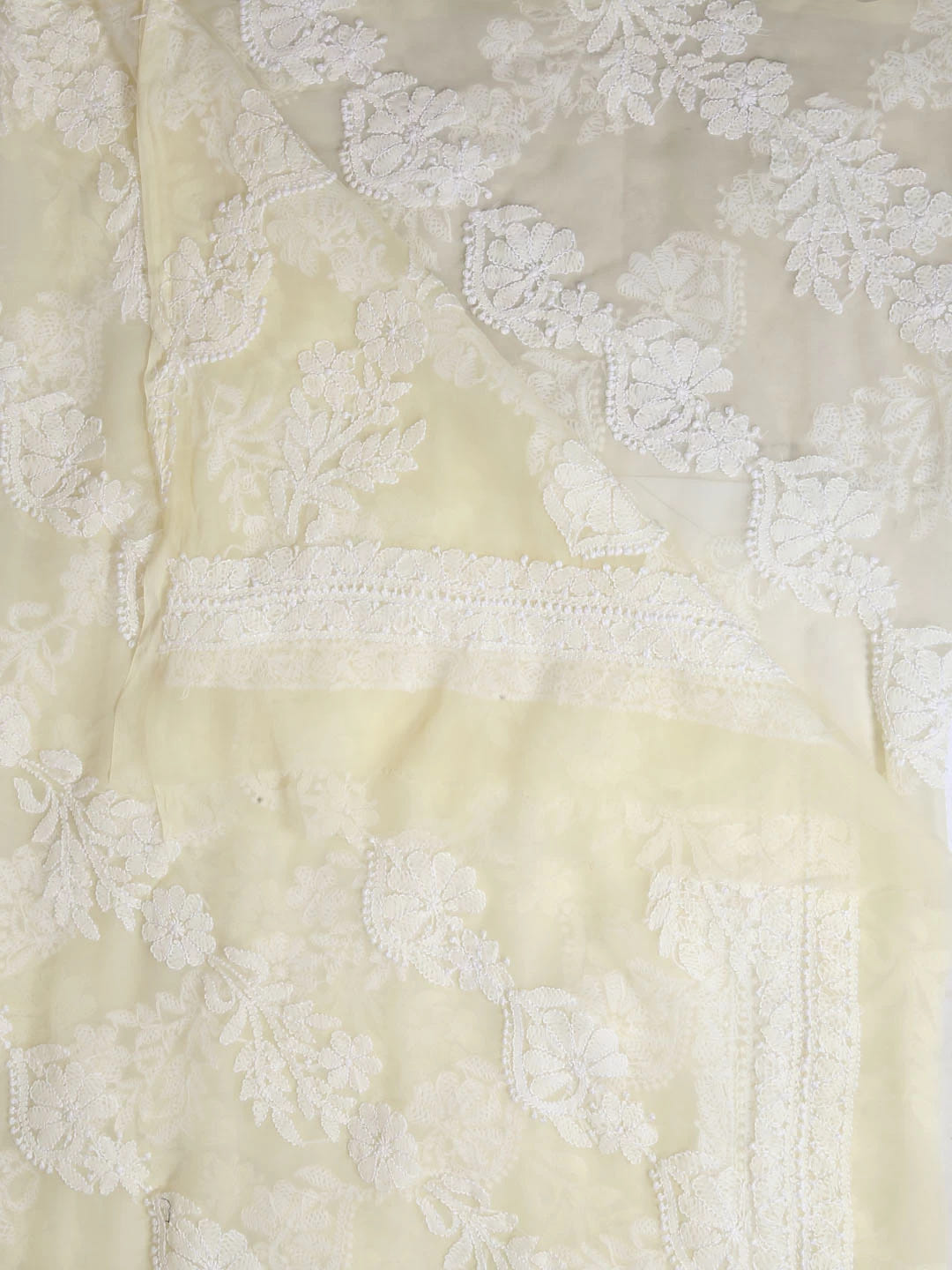 Ada Hand Embroidered Lemon Georgette Lucknowi Chikankari Dupatta 01A400578