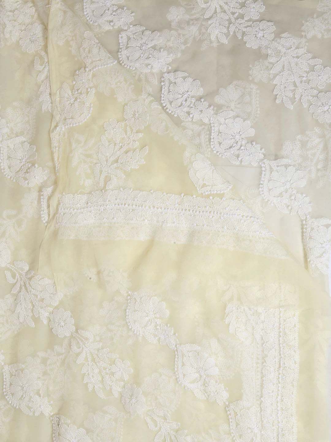Ada Hand Embroidered Lemon Georgette Lucknowi Chikankari Dupatta 01A400578