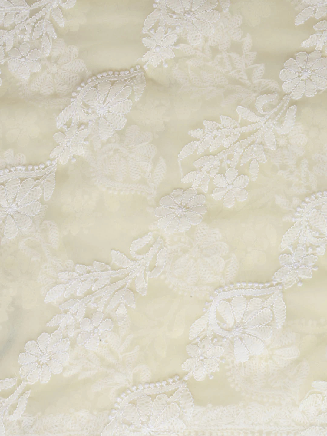 Ada Hand Embroidered Lemon Georgette Lucknowi Chikankari Dupatta 01A400578
