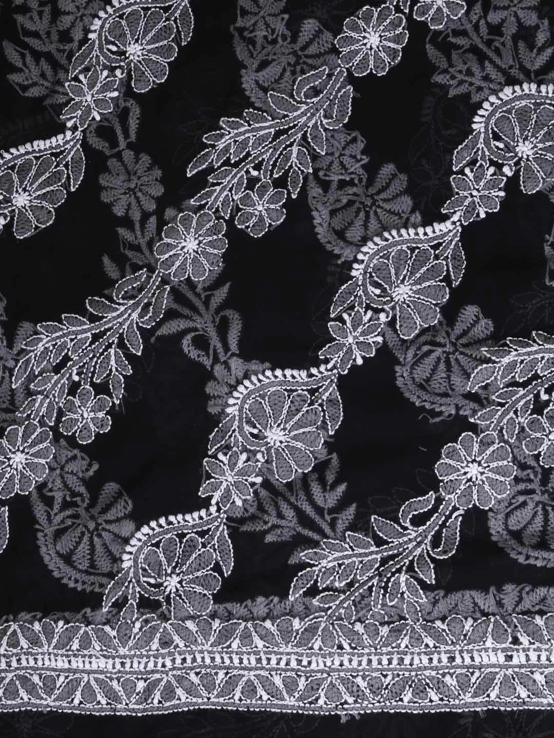 Ada Hand Embroidered Black Georgette Lucknowi Chikankari Dupatta 01A400586