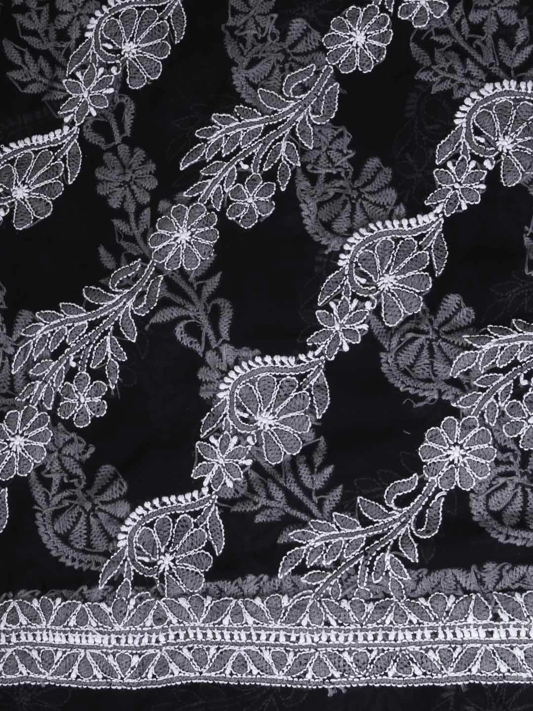 Ada Hand Embroidered Black Georgette Lucknowi Chikankari Dupatta 01A400586