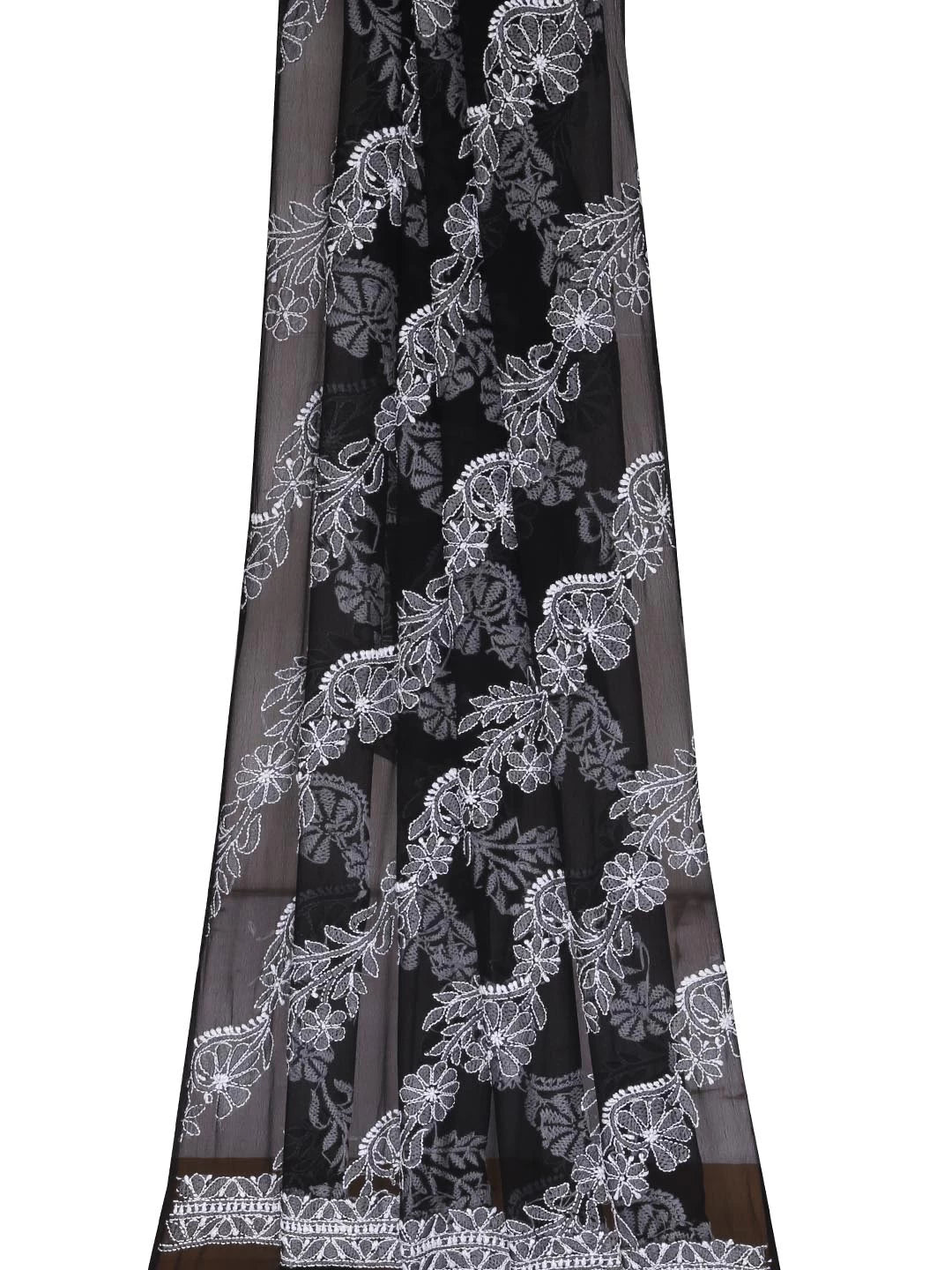 Ada Hand Embroidered Black Georgette Lucknowi Chikankari Dupatta 01A400586