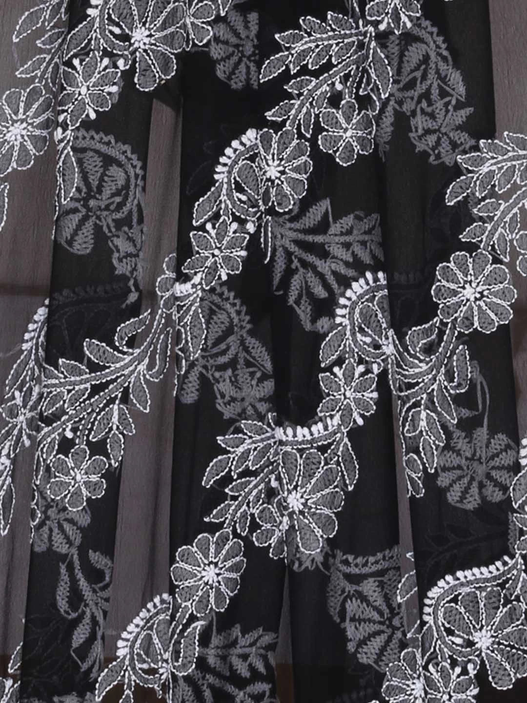 Ada Hand Embroidered Black Georgette Lucknowi Chikankari Dupatta 01A400586