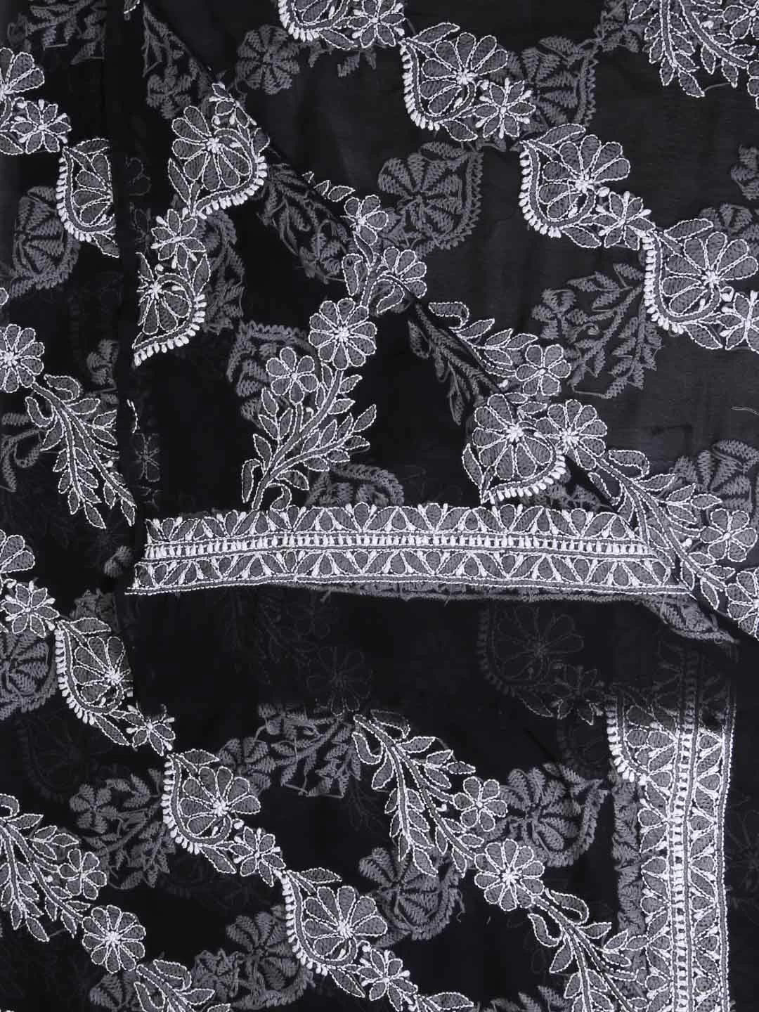 Ada Hand Embroidered Black Georgette Lucknowi Chikankari Dupatta 01A400586