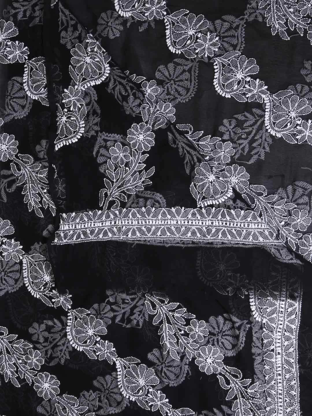 Ada Hand Embroidered Black Georgette Lucknowi Chikankari Dupatta 01A400586