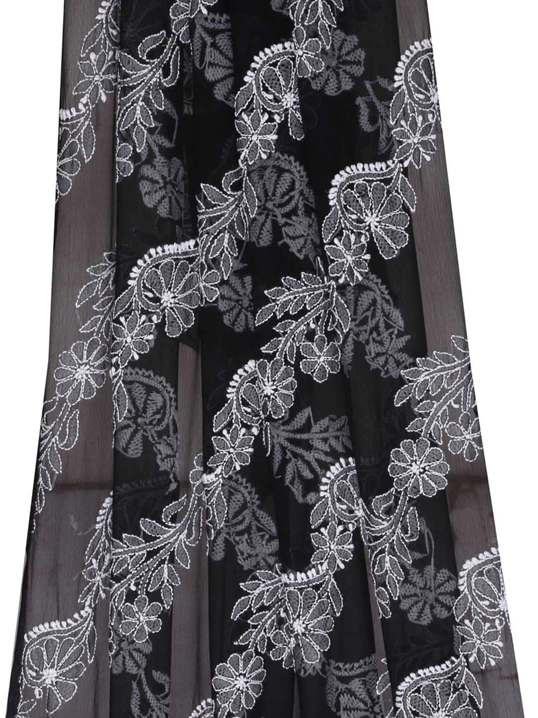 Ada Hand Embroidered Black Georgette Lucknowi Chikankari Dupatta 01A400586
