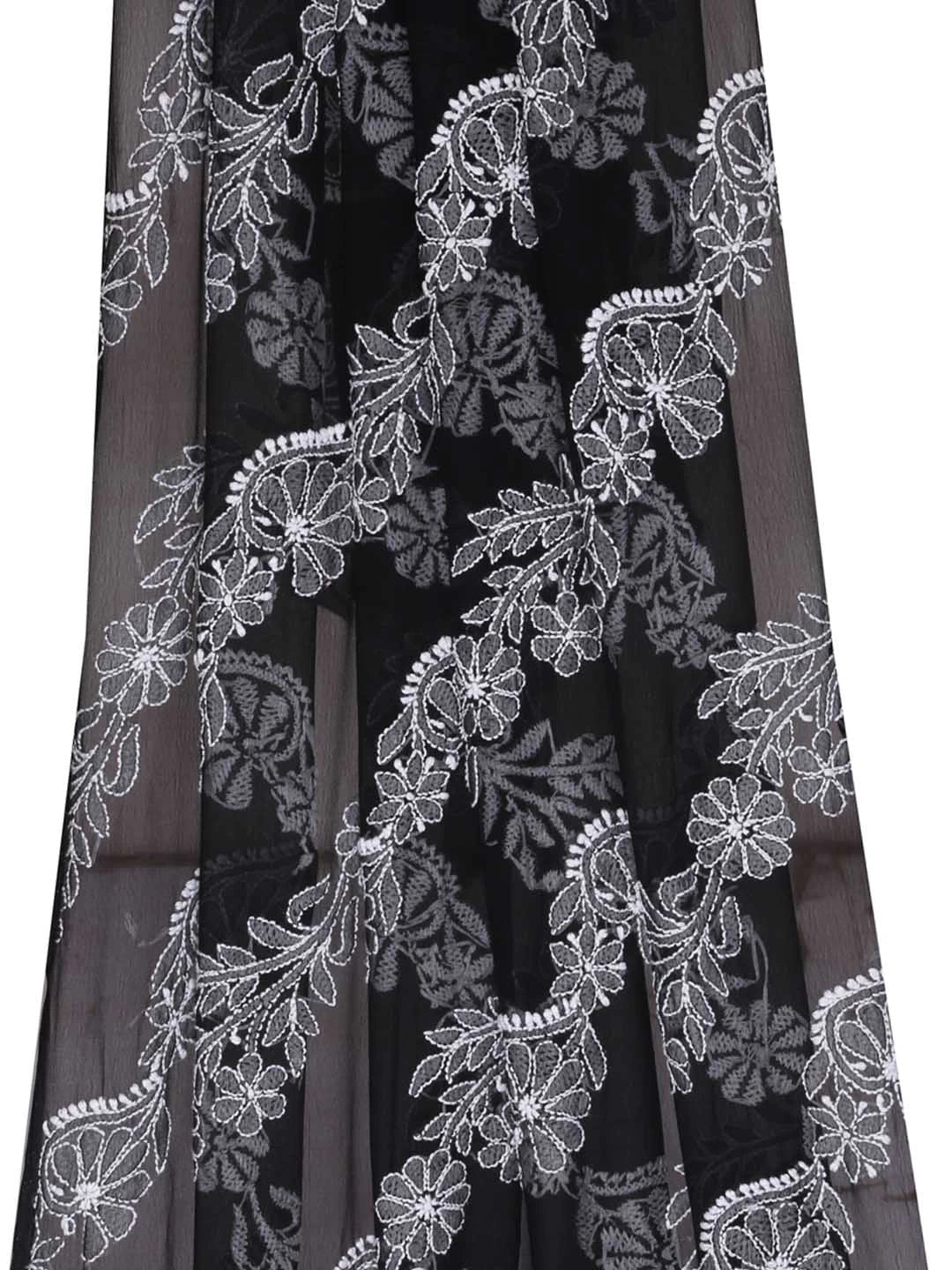 Ada Hand Embroidered Black Georgette Lucknowi Chikankari Dupatta 01A400586