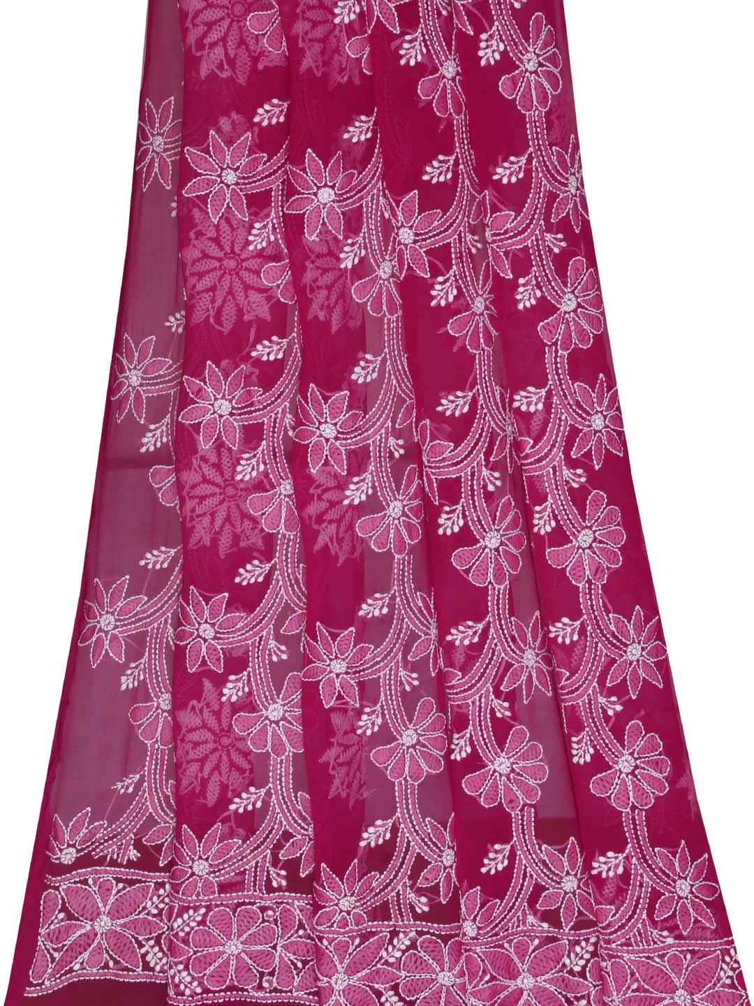 Ada Hand Embroidered Magenta Georgette Lucknowi Chikankari Dupatta 01A400628