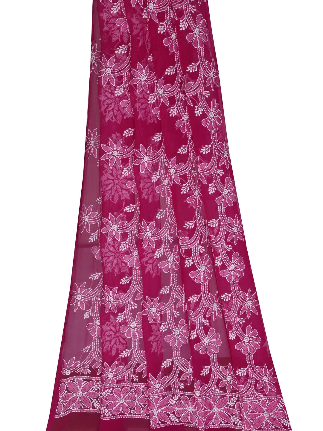 Ada Hand Embroidered Magenta Georgette Lucknowi Chikankari Dupatta 01A400628