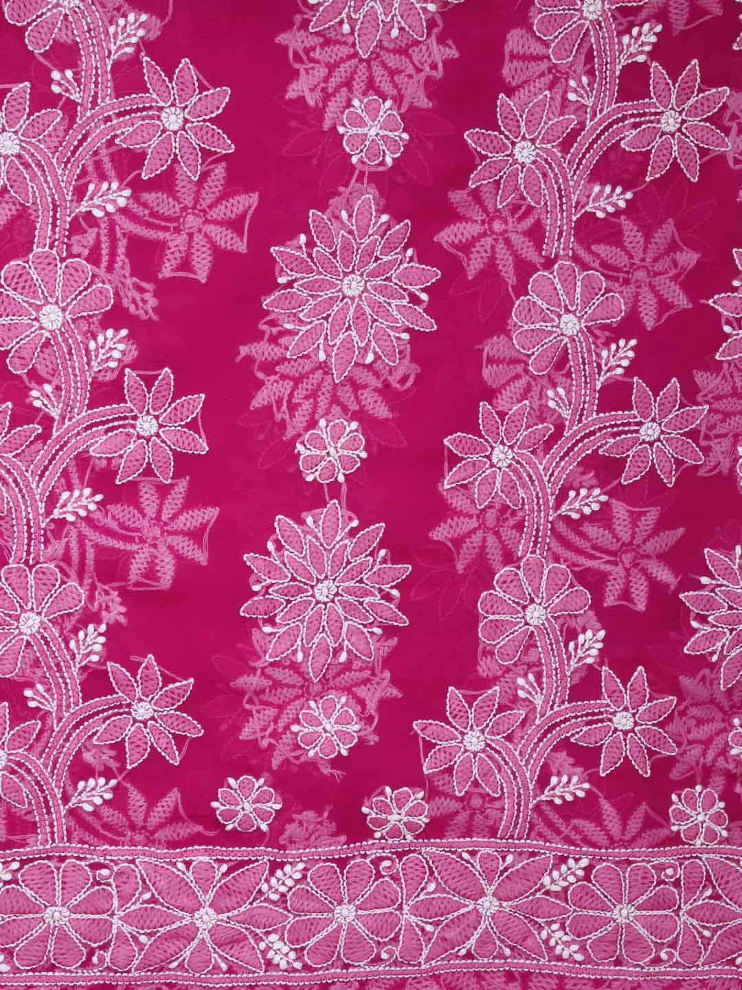 Ada Hand Embroidered Magenta Georgette Lucknowi Chikankari Dupatta 01A400628