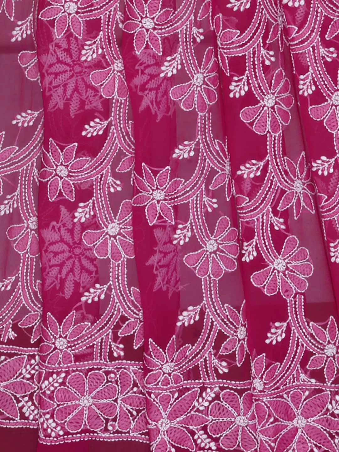 Ada Hand Embroidered Magenta Georgette Lucknowi Chikankari Dupatta 01A400628