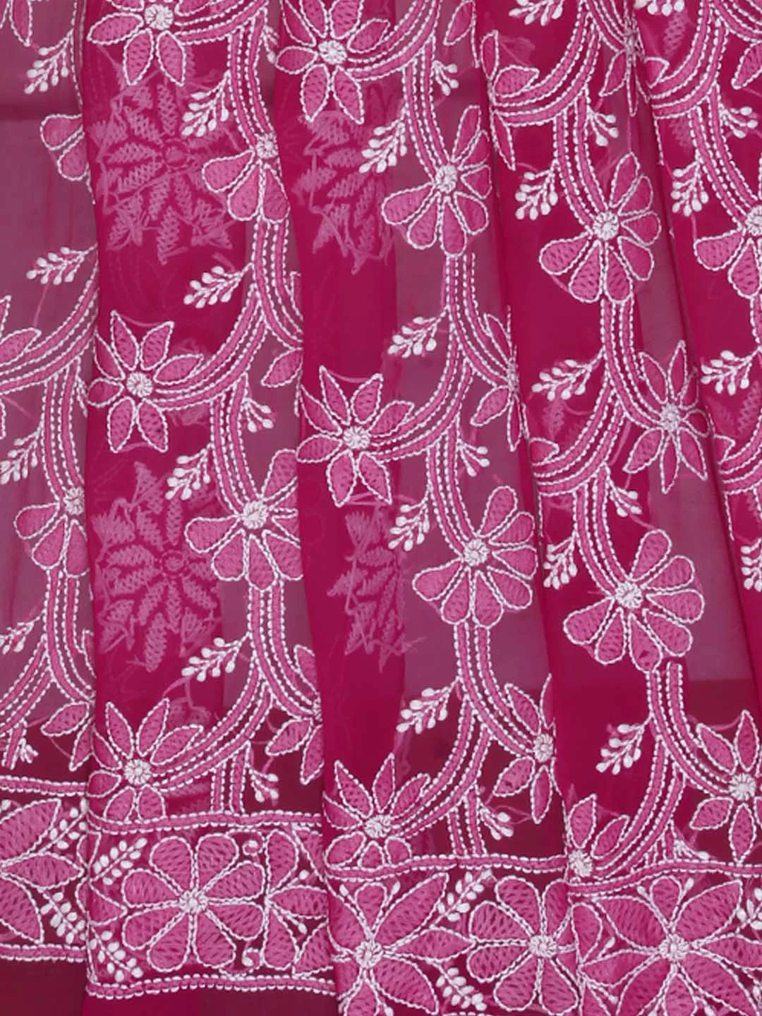 Ada Hand Embroidered Magenta Georgette Lucknowi Chikankari Dupatta 01A400628