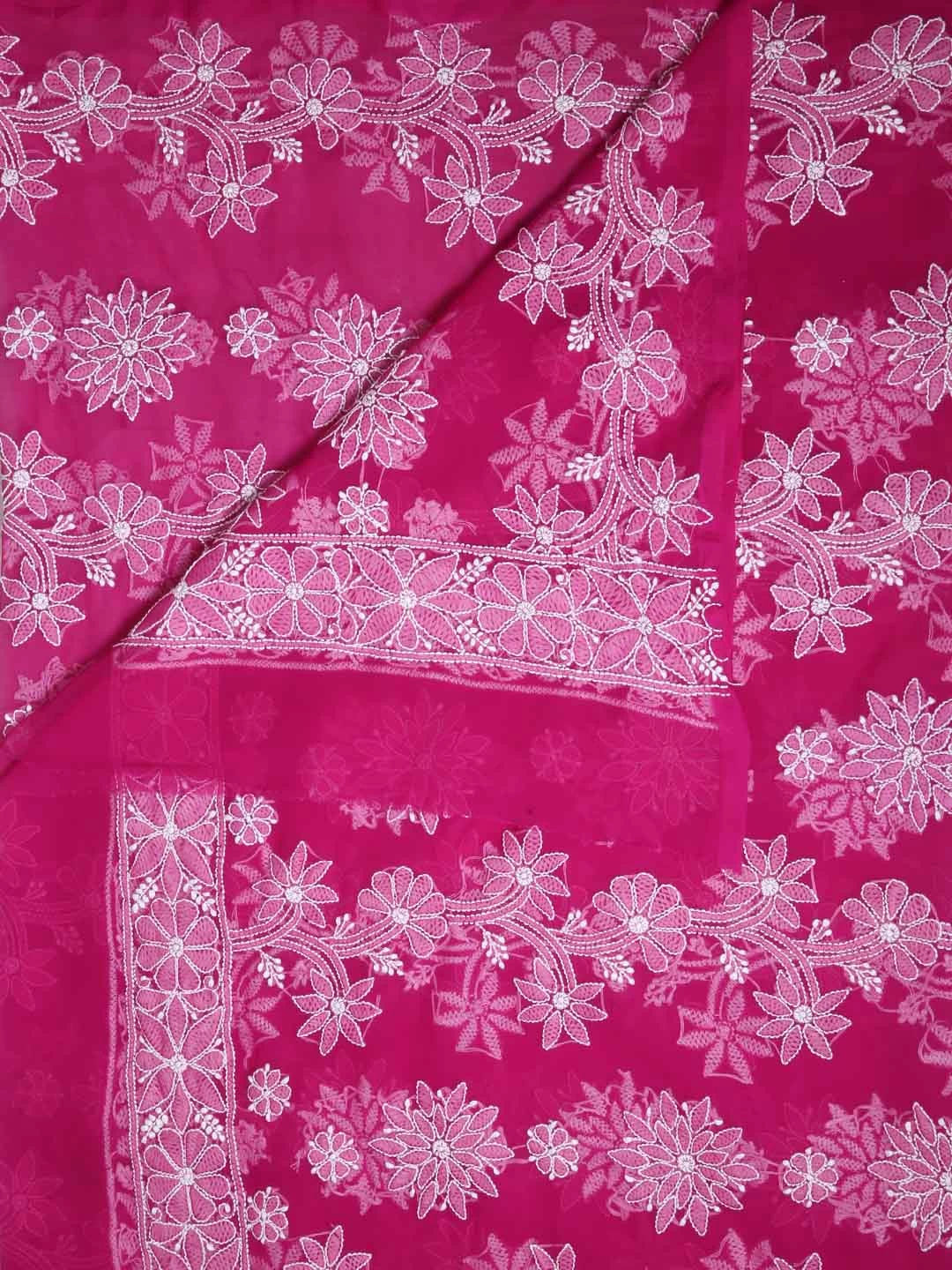 Ada Hand Embroidered Magenta Georgette Lucknowi Chikankari Dupatta 01A400628