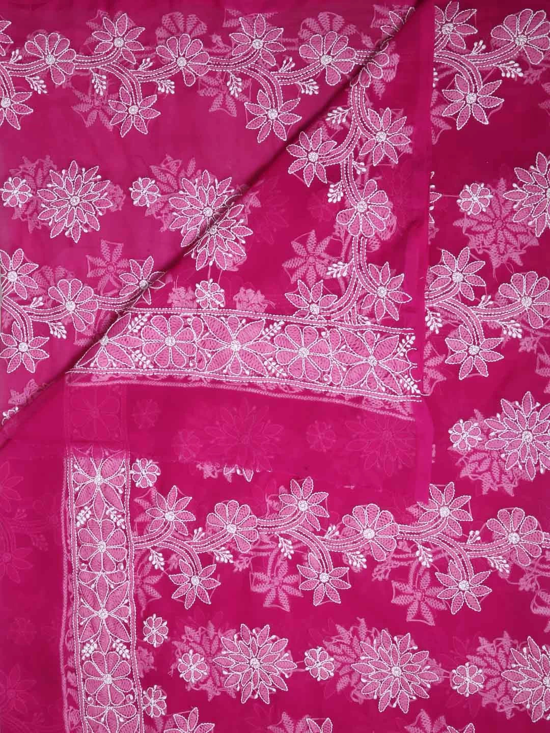 Ada Hand Embroidered Magenta Georgette Lucknowi Chikankari Dupatta 01A400628